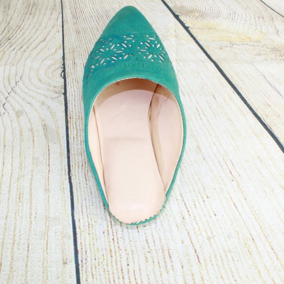 Sahara Pointed Toe Leather Wedge Slide Shoes Sz 6 - Picture 7 of 8